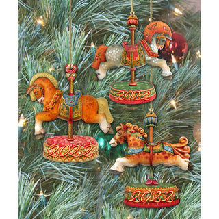 2024 Dated Wooden Carousel Ornaments Set of 3 by G. Debrekht - Christmas Decor - 8100087S3-D24