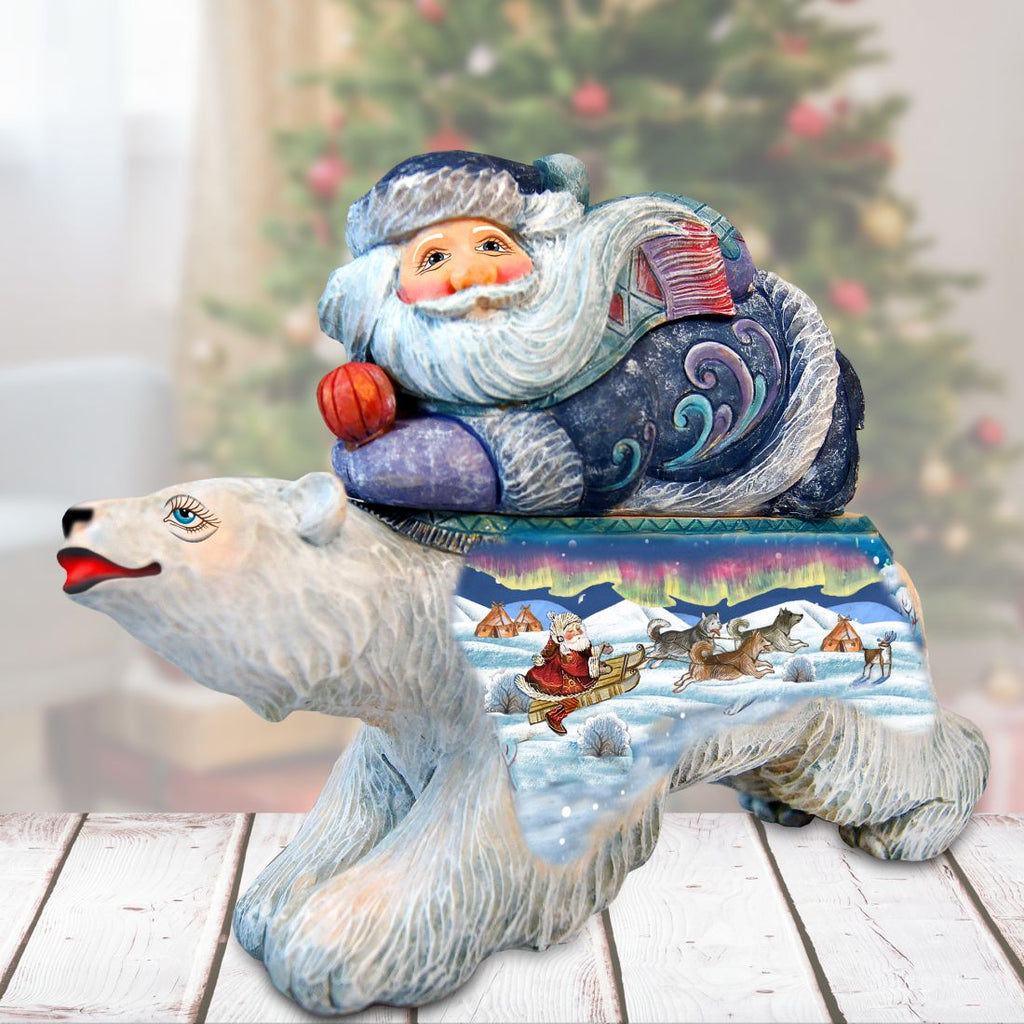 Polar Express Santa Surprise Box Handcrafted Christmas Figurine G. DeBrekht Reserve - Christmas Santa Snowman Decor - 511473