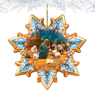 Joseph with Animals Snowflake Wooden Ornaments by G. Debrekht - Nativity Holiday Decor - 8688437