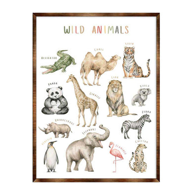 Wild Animals Kids Room Decor - Montessori Wooden Poster - Homeschool I Educational Poster - Classroom Decor - Playroom Art - 310219