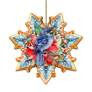 Blue Bird Snowflake Large Wooden Ornament by G. Debrekht - Nature Wildlife Decor - 8688410M