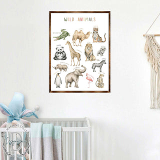 Wild Animals Kids Room Decor - Montessori Wooden Poster - Homeschool I Educational Poster - Classroom Decor - Playroom Art - 310219