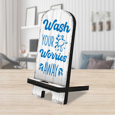 Worries Away Cell Phone Stand Family Decor Wood Mobile Tablet Holder Charging Station Organizer - 892065