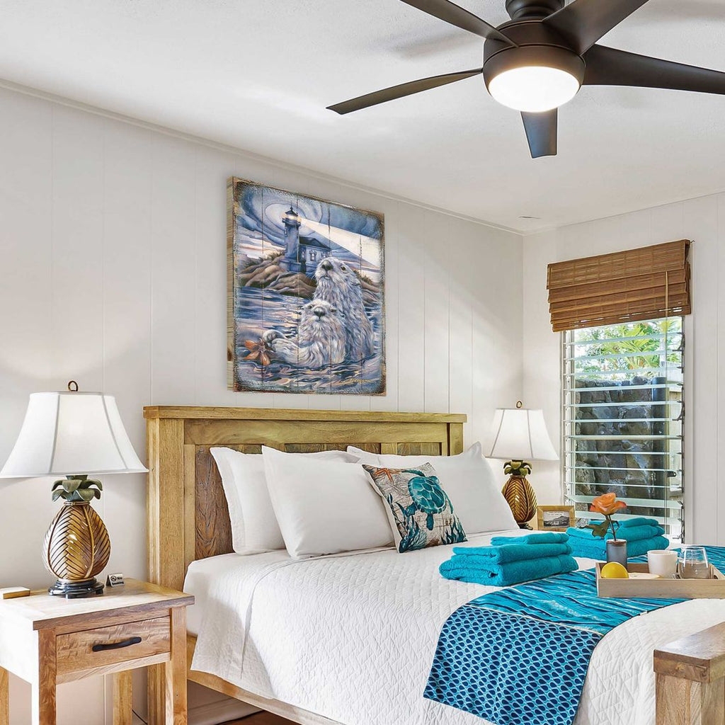 Starlight Otter Lighthouse Wooden Wall Art by J. Bergsma - Nature Wildlife Decor - 8592572BP-JB