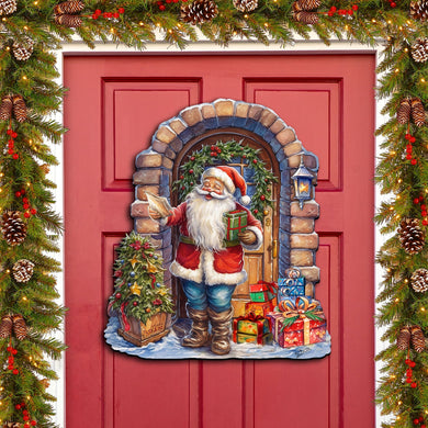 Santa's Surprise Visit Holiday Door Decor by G. Debrekht - Christmas Santa Snowman Decor - 8611045H