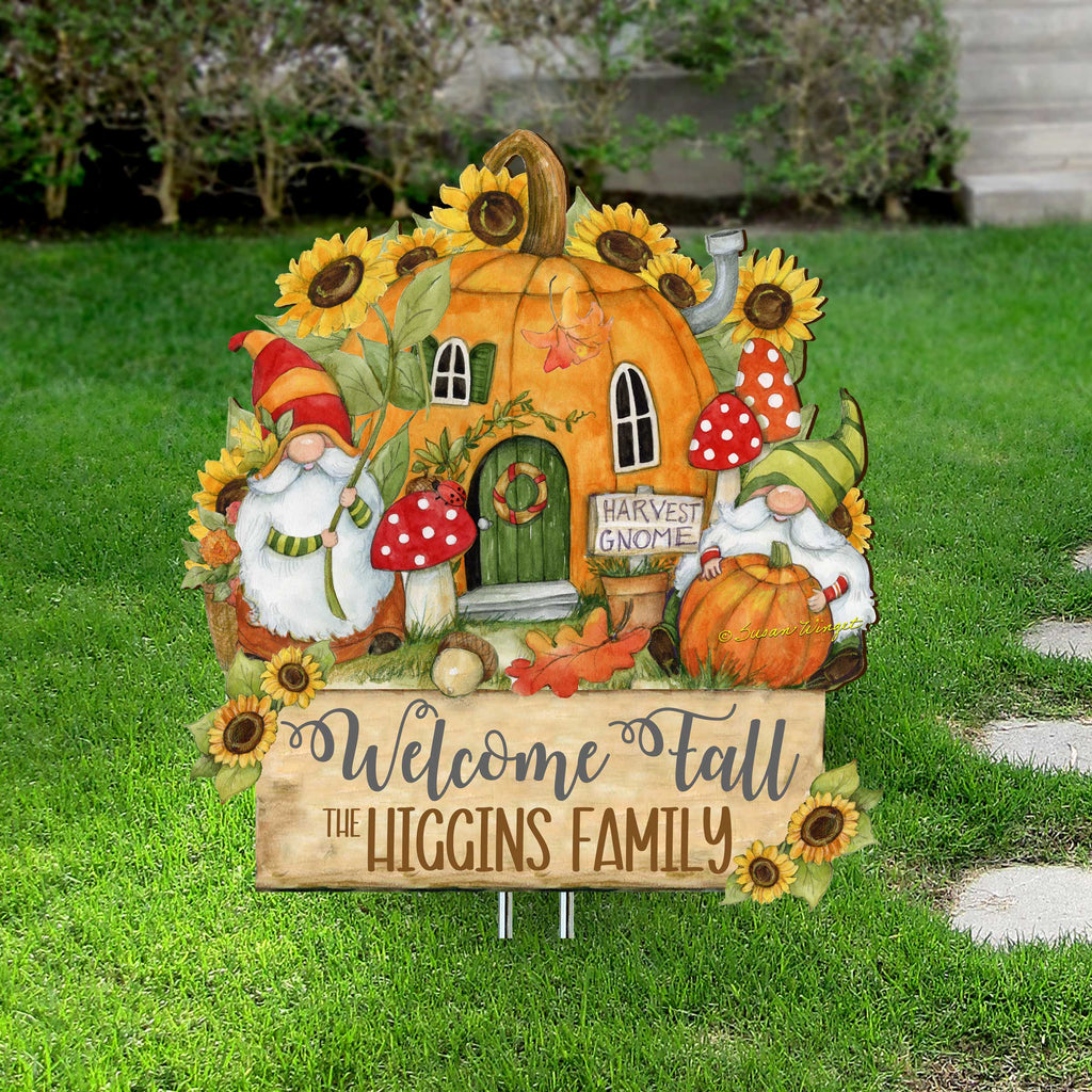 Personalized Outdoor Garden Stakes Fall Decoration - Custom Welcome Fall Backyard Decor by Susan Winget - Gnomes House - Handmade Gift 8471209MC-SW