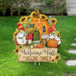 Personalized Outdoor Garden Stakes Fall Decoration - Custom Welcome Fall Backyard Decor by Susan Winget - Gnomes House - Handmade Gift 8471209MC-SW