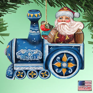 Train Riding Santa Wooden Ornaments by G. DeBrekht - Christmas Santa Snowman Decor - 8129211