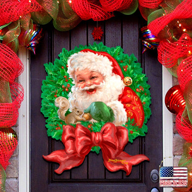 Santa Bow Holiday Door Wreath by D. Gelsinger - Christmas Santa Snowman Decor - 8461014H-1309
