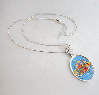 Fishy Family Silver Plated Mother of Pearl Jewelry Pendant Necklace Coastal - 44050