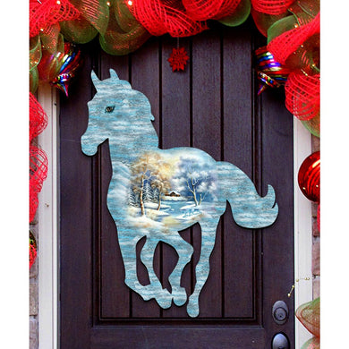 Running Horse Vintage Wildlife Door Decor - G. DeBrekht - Wildlife Holiday Decor - 8198155H