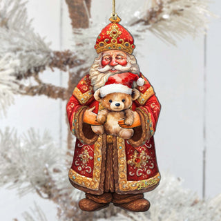 Santa's Teddy Bear Hug Wooden Ornaments by G. Debrekht - Christmas Santa Snowman Decor - 8691415