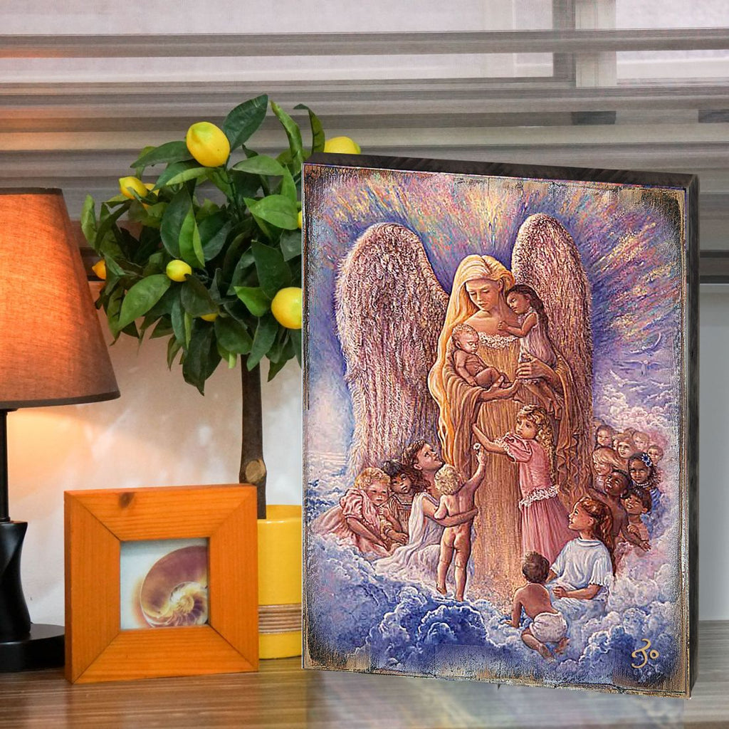 Blessing Mother Angel Fantasy Wooden Wall Art by Josephine Wall - Fantasy Decor - 852154-JW