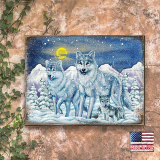 Rustic Wolves Art Wooden Wall Art by Nature Wonders - Nature Wildlife Decor - 95211B