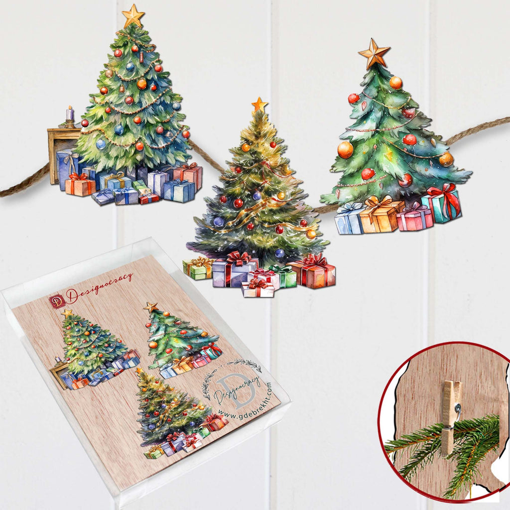Christmas Tree Clip-On Eco Wood Decorative Ornaments Set of 3 by G. Debrekht - Christmas Decor - 8091044C-S3