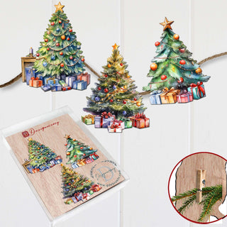 Christmas Tree Clip-On Eco Wood Decorative Ornaments Set of 3 by G. Debrekht - Christmas Decor - 8091044C-S3