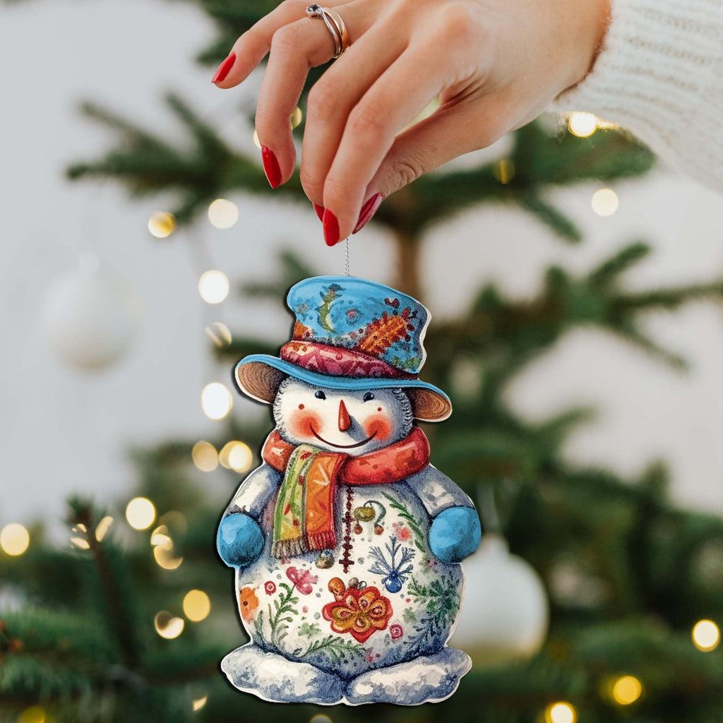 Snowman Decorative Eco Wood Ornaments Set of 3 by G. Debrekht - Christmas Decor - 8091023-S3