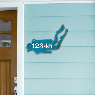 Scuba Diver Coastal Personalized House Number Sign by G. Debrekht - Coastal Sea-Life Decor - Handcrafted Wooden Handcrafted Wooden Handcrafted Wooden Address Sign - MA98446