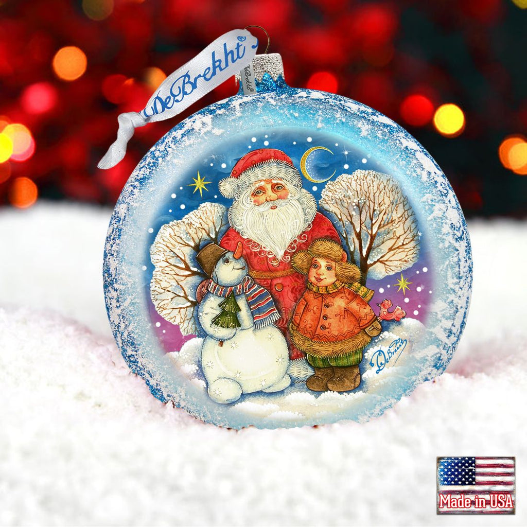Snow Fun Santa Glass Ornament by G. DeBrekht - Christmas Santa Snowman Decor - 744-039