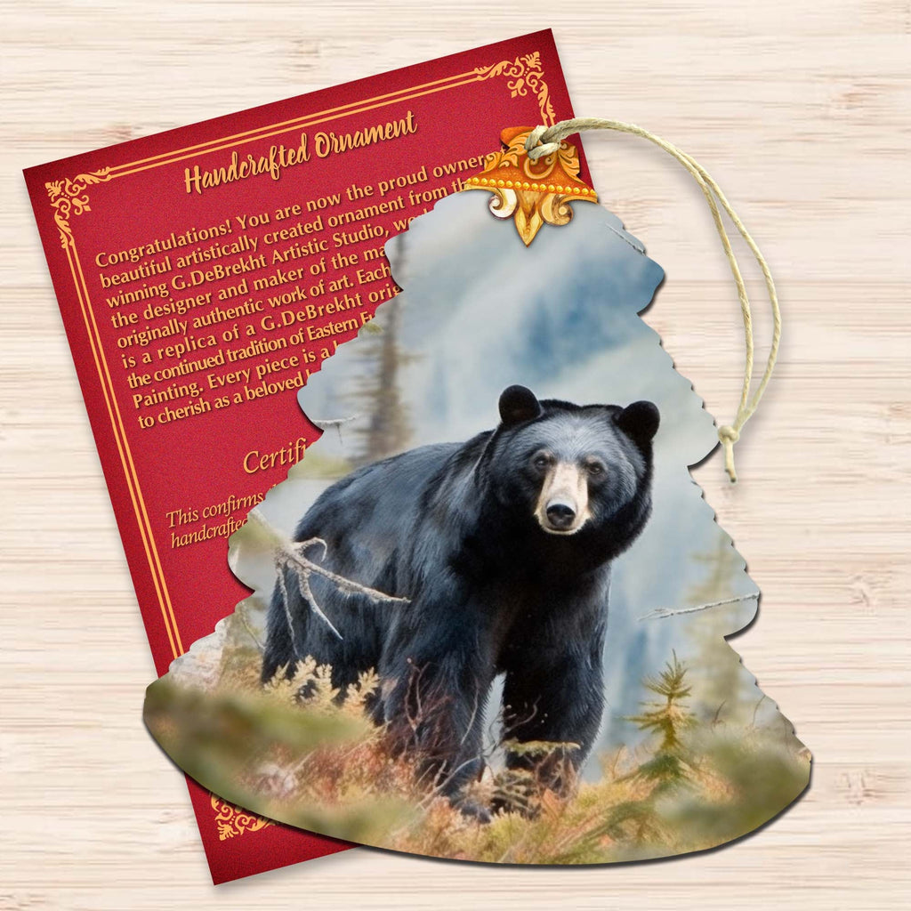 Alaskan Black Bear Tree Wooden Ornaments by G.Debrekht - Wildlife Holiday Decor - 870008