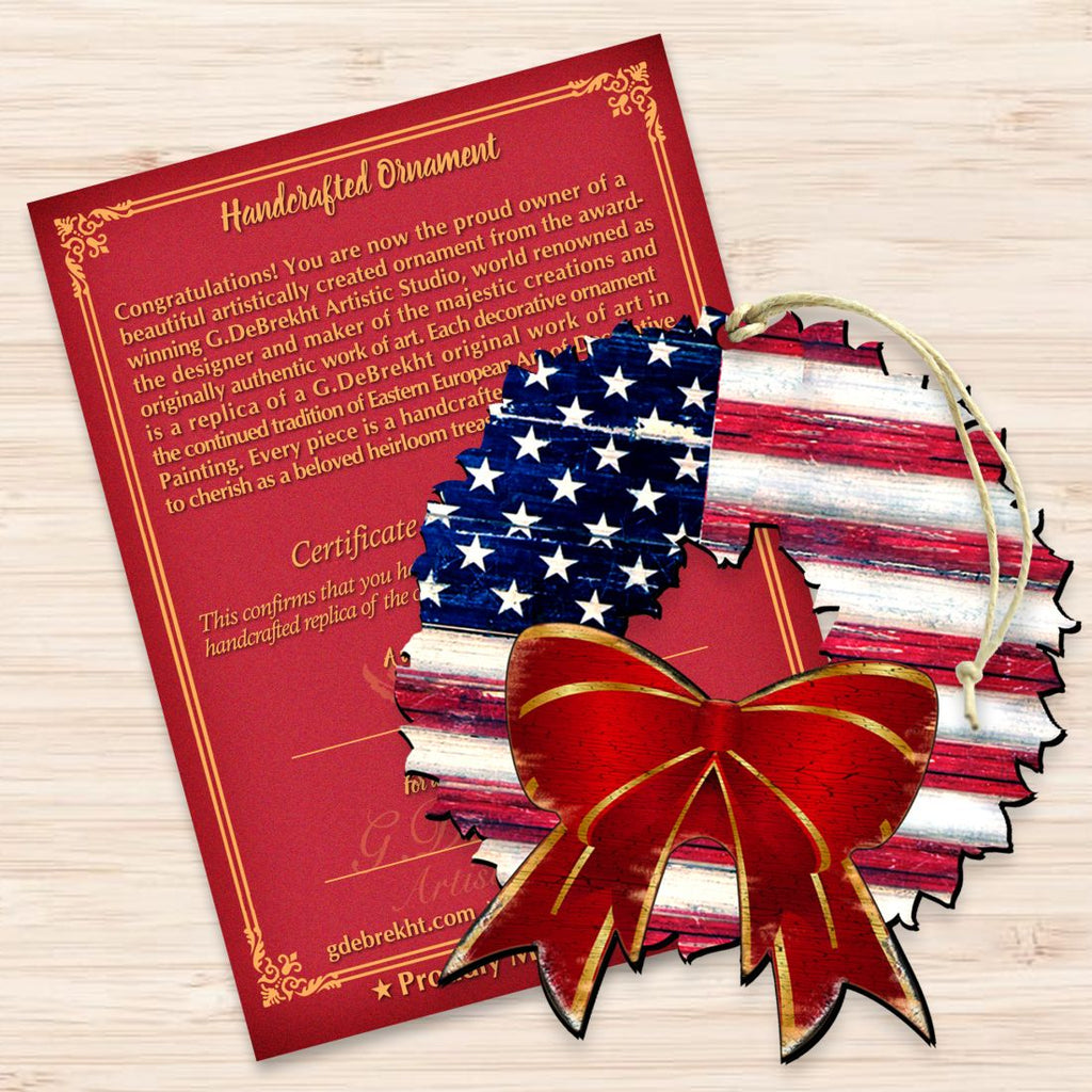 American Flag Wreath Wooden Ornaments by G. DeBrekht - American Christmas Decor - 8185302