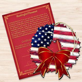 American Flag Wreath Wooden Ornaments by G. DeBrekht - American Christmas Decor - 8185302