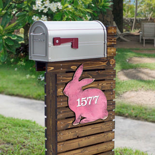 Pink Bunny Wooden Custom House Number Sign by G. DeBrekht - Easter Spring Decor - Handcrafted Wooden Handcrafted Wooden Handcrafted Wooden Address Sign - MA981341