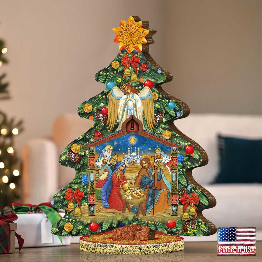 Story of Nativity Decorated Centerpiece Wooden Tree Figurine by G. DeBrekht - Christmas Decor - 89304