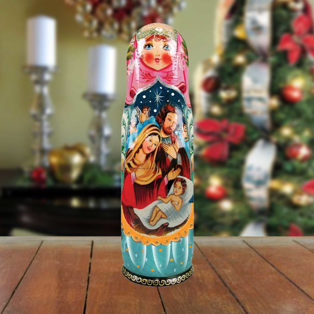 Nativity Hand-Painted Wooden Bottle Holder, Wine Box, Tall Gift Box by G. DeBrekht - Nativity Holiday Decor - 190132