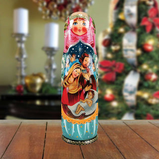 Nativity Hand-Painted Wooden Bottle Holder, Wine Box, Tall Gift Box by G. DeBrekht - Nativity Holiday Decor - 190132
