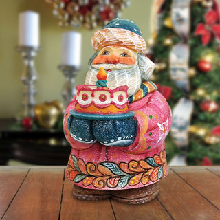 Birthday Cake Santa Handcrafted Christmas Figurine G. DeBrekht reserve - Christmas Santa Snowman Decor - 517633