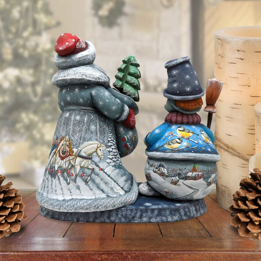 Santa with Snowman Hand-Painted WOODCARVED Masterpiece by G. DeBrekht - Christmas Santa Snowman Decor - 2000014