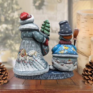 Santa with Snowman Hand-Painted WOODCARVED Masterpiece by G. DeBrekht - Christmas Santa Snowman Decor - 2000014