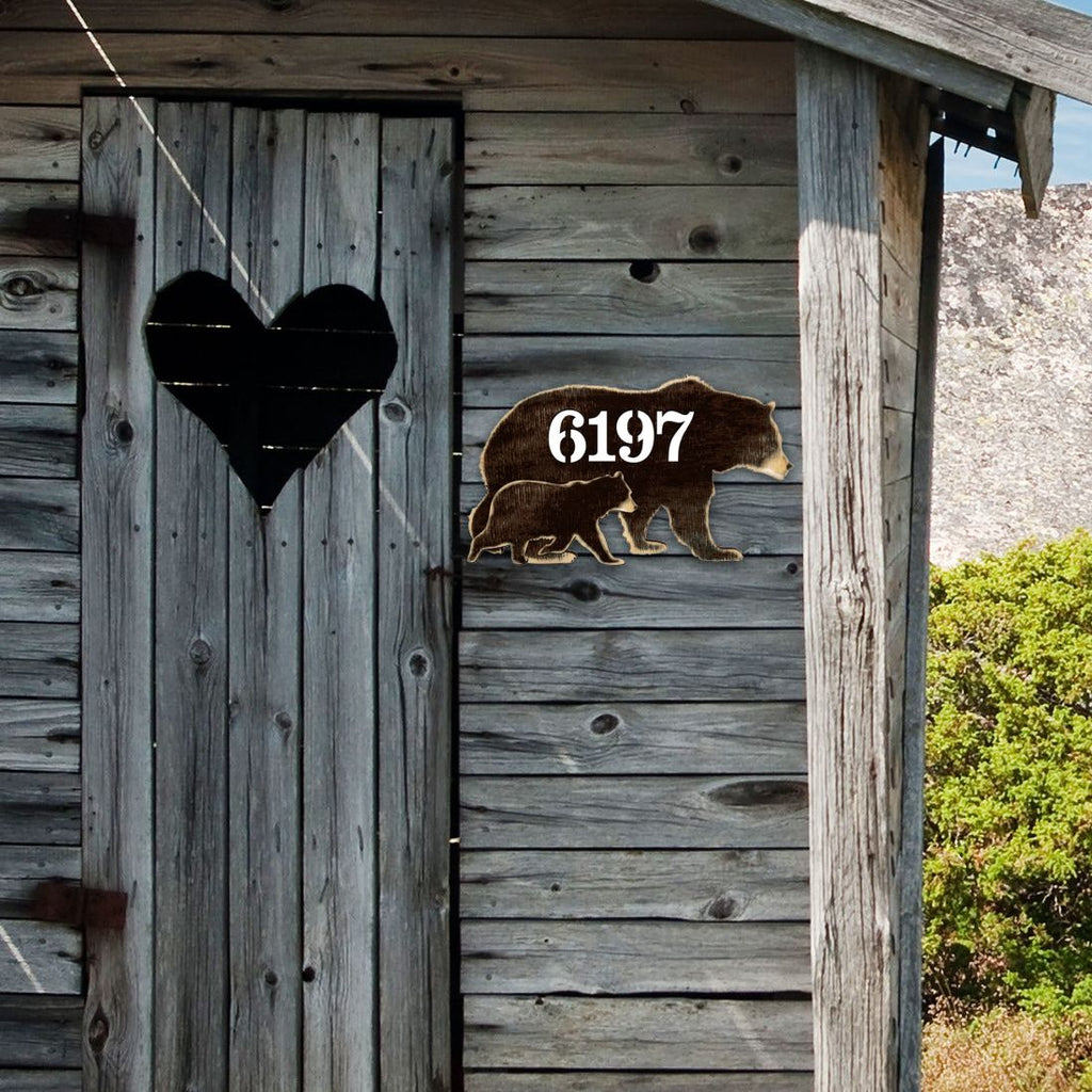 Bear Family Log Wooden Personalized House Number Sign - Nature Wildlife Decor - Handcrafted Wooden Address Sign - MA982143