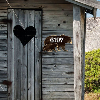 Bear Family Log Wooden Personalized House Number Sign - Nature Wildlife Decor - Handcrafted Wooden Address Sign - MA982143