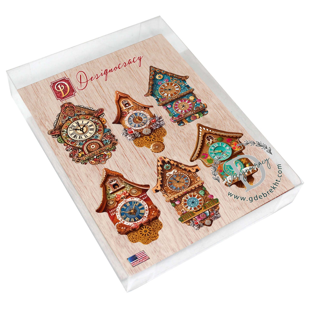 Miniature clock Decorative Eco Wood Magnets Set of 6 by G. Debrekht - Christmas Decor - 8090020G-S6