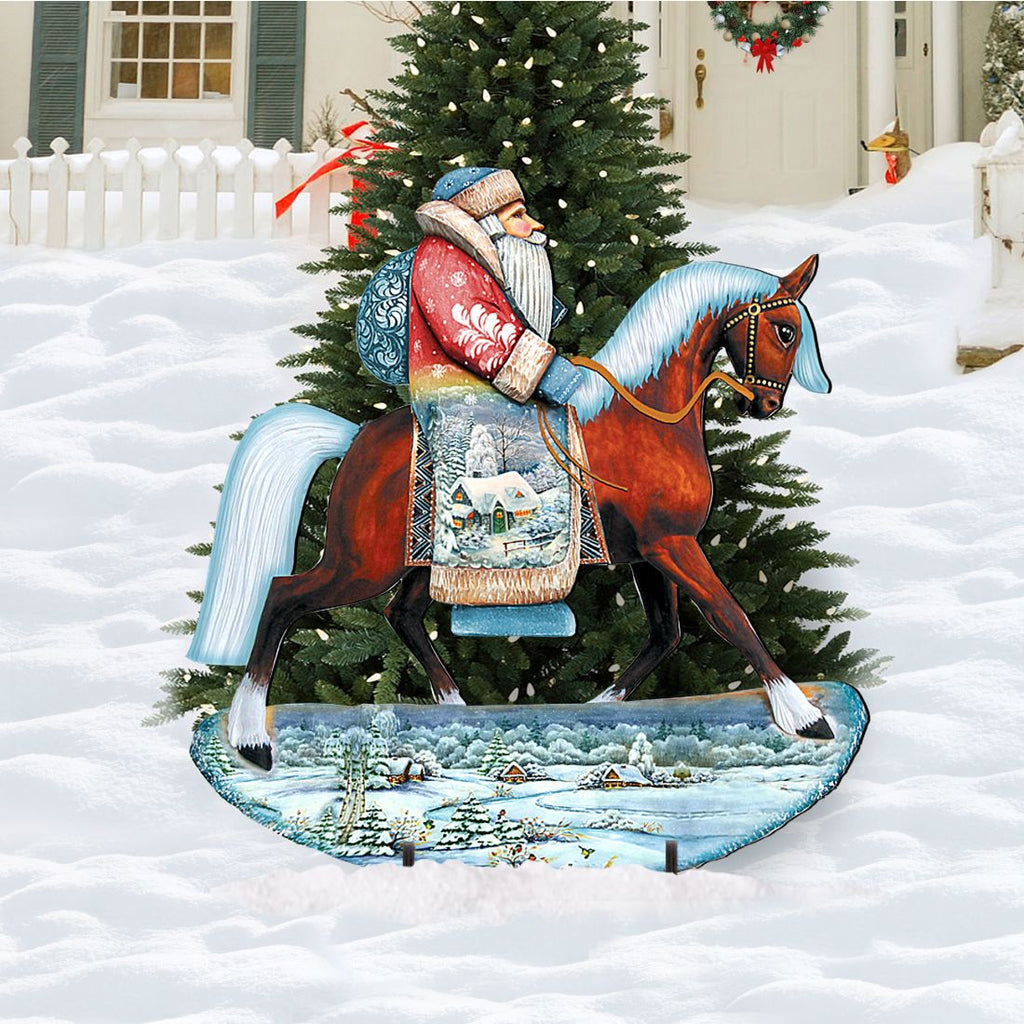 Horsey Santa Christmas Outdoor Yard Sign by G. DeBrekht - Christmas Santa Snowman Decor - 8151121F