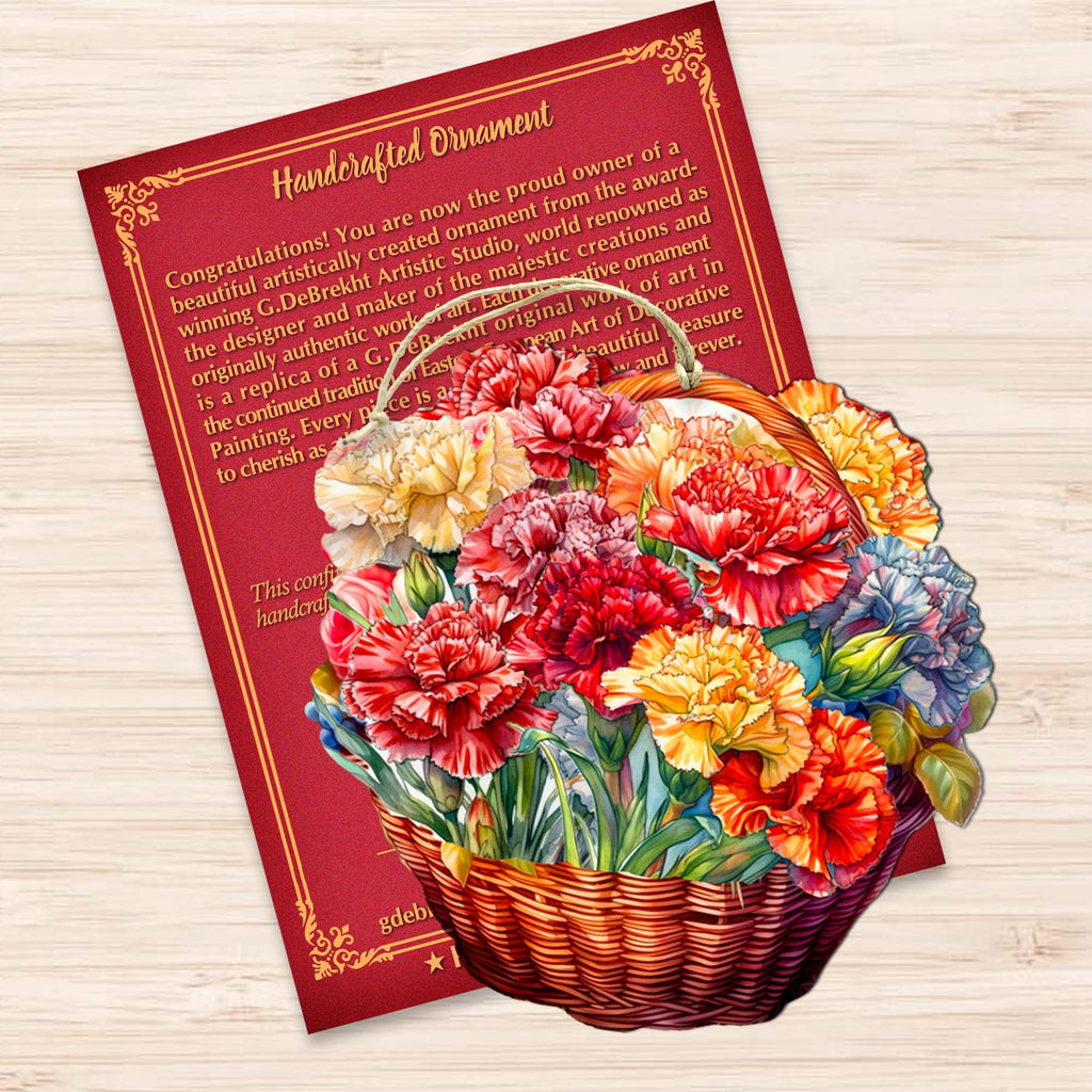 Carnation Basket Wooden Ornaments by G. Debrekht - Love Family Decor - 8688315