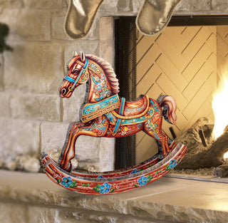 Enchanting Rocking Horse Limited Edition Wooden Figurine by G. Debrekht - Christmas Centerpiece Decor - 89308