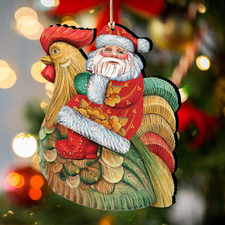Santa Rooster Wooden Ornaments by G. DeBrekht - Christmas Santa Snowman Decor - 8111340