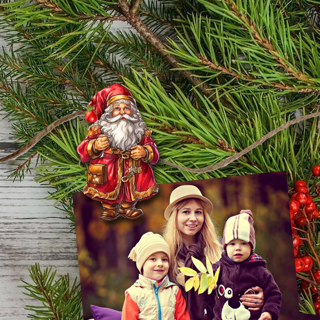 Colorful Santa Clip-On Eco Wood Decorative Ornaments Set of 12 by G. Debrekht - Christmas Decor - 8090050C-S12