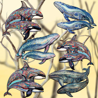 Embracing Whales Clip-On Eco Wood Decorative Ornaments Set of 6 by G. Debrekht - Wildlife Decor - 8090107C-S6