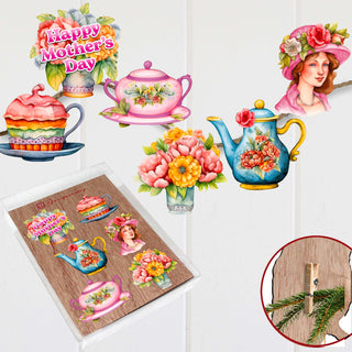 Happy Mother's Day Clip-On Eco Wood Decorative Ornaments Set of 6 by G. Debrekht - Love Family Decor - 8090059C-S6