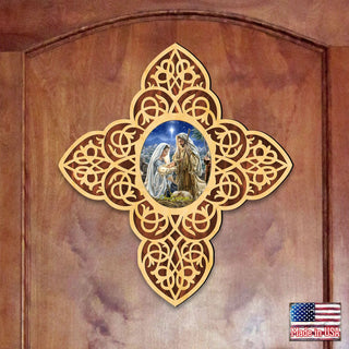Holy Family Filigree Wooden Cross by D. Gelsinger - Inspirational Icon Decor - 88483-DG