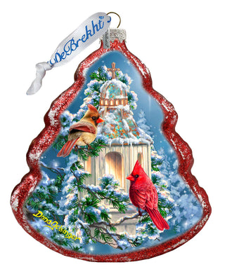 Little Cardinal Chapel Tree Glass Ornament by D. Gelsinger - Nativity Holiday Decor - 762-046-DG