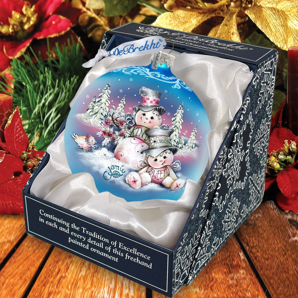 Kind Sweet Snowman Family Glass Ornament by Jamie Mills-Price - Christmas Santa Snowman Decor - 71201-0113