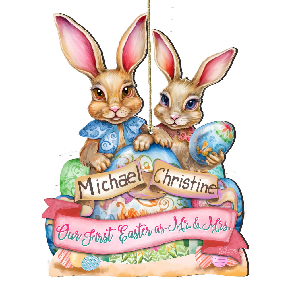Personalized Easter Ornaments, Family Easter Ornament, Easter Basket Tag - Our First Easter as Mr. and Mrs. Wooden Ornaments by G. Debrekht Easter Spring Decor - 8652782P-MR