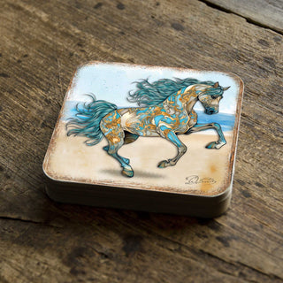 Horses Wooden Cork Coasters Gift Set of 4 by G. Debrekht - Wildlife Decor - 8199444C-S4