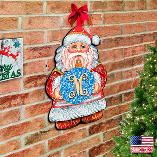 Custom Letter Vine Script Monogram Santa Door Hanger by G. DeBrekht - Christmas Santa Snowman Decor - 8117810G-9H