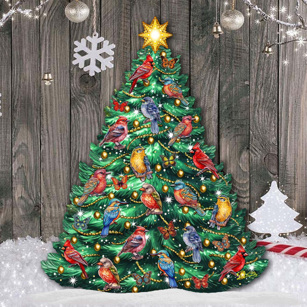 Christmas Birds-Themed Christmas Tree Outdoor Indoor Decor Wooden Christmas Decoration by G. Debrekht Christmas Decor - 8191511F